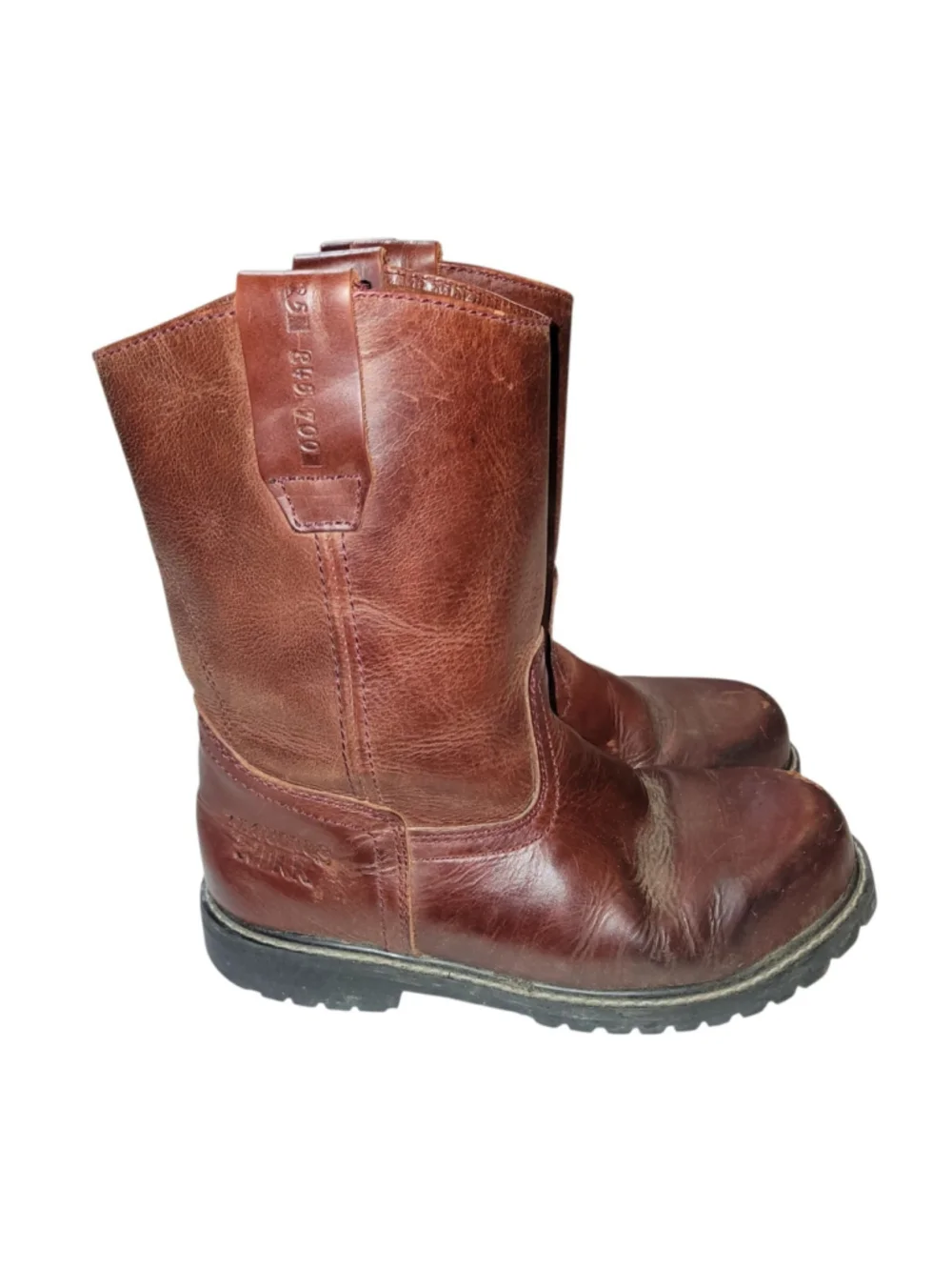 Work Power Mountain VAQUEROS Men Pull-On Brown Leather Steel-Toe Work Boots 8